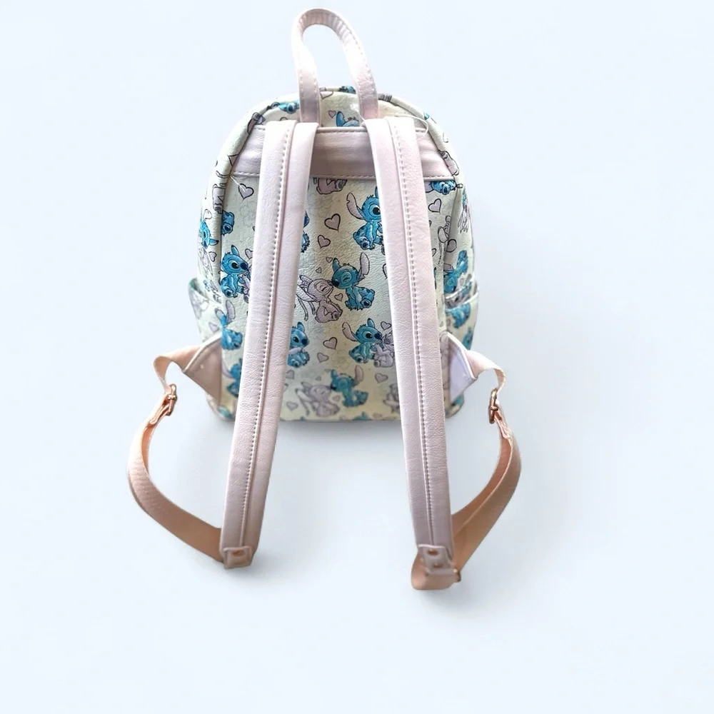Loungefly Disney Parks Mini Backpack Stitch & Angel Valentines‎ Day Rose Gold